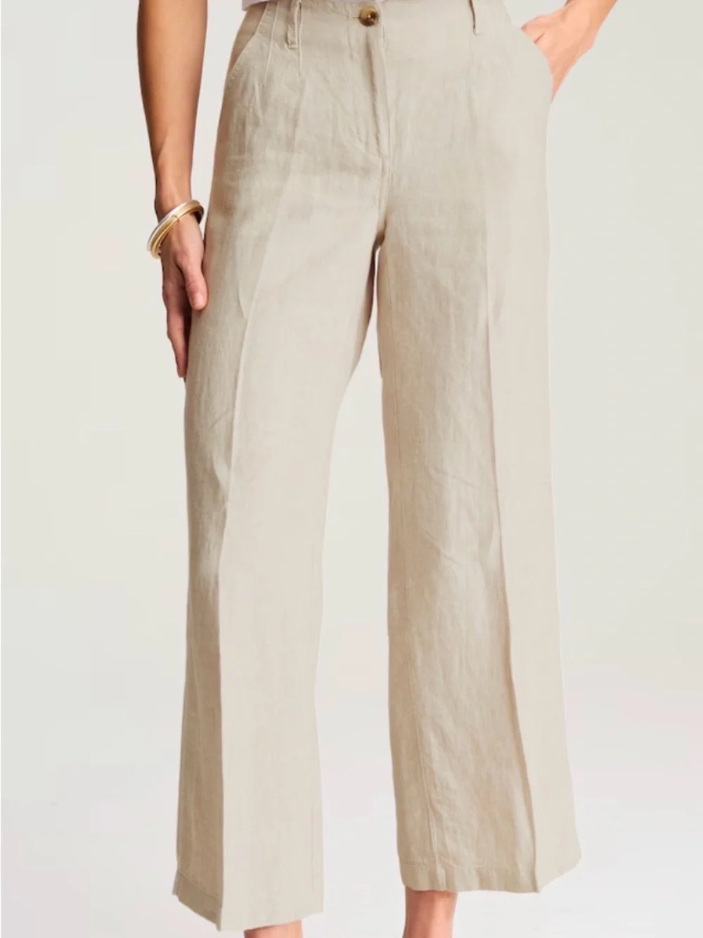 JJill Classic Wide-Leg Linen Pants in Natural sand dune white (flax) sz L NWT